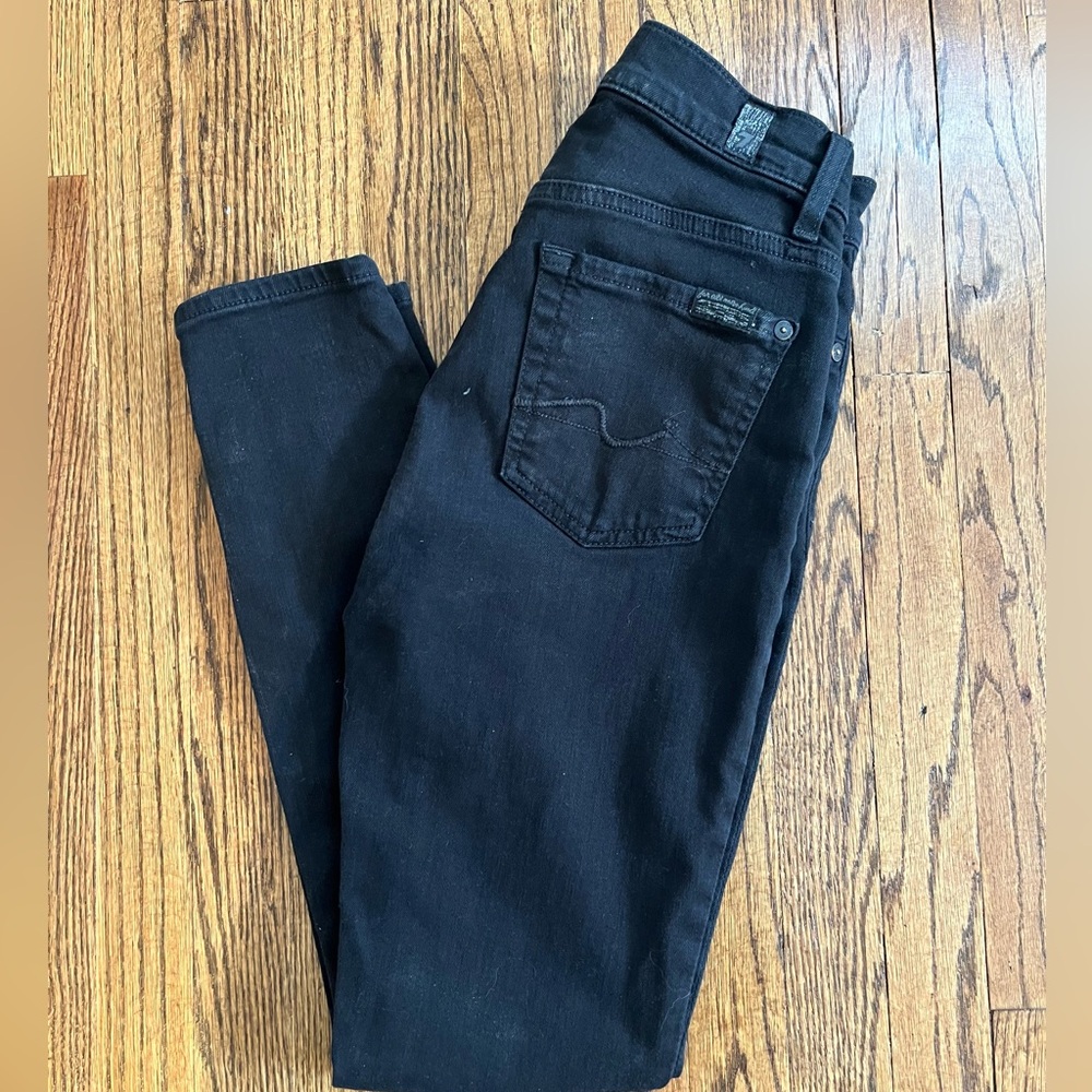7 For All Mankind Black Skinny Jeans - Clean Stretch Denim